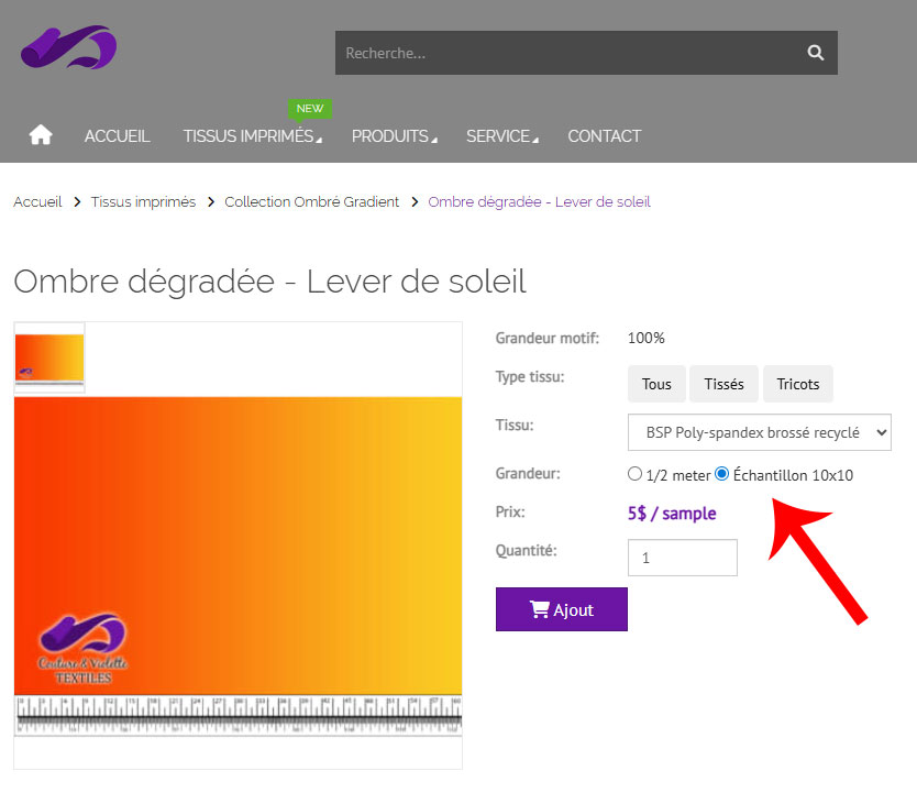 Echantillon a commander
