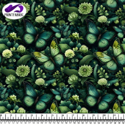 Motif de papillons verts et fleurs