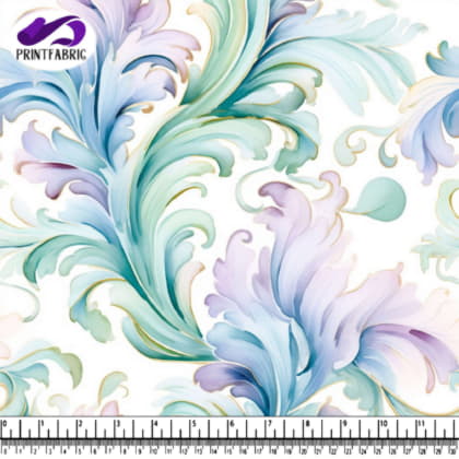 Motif feuilles florales bleues, violettes et vertes