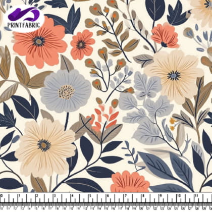 Motif floral en beige, rose et orange