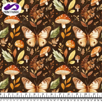 Feuilles d'Automne et Papillon avec Champignons