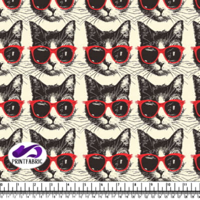 Motif de Chat Noir et Blanc avec Lunettes de Soleil Rouges