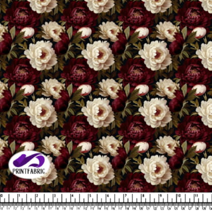 Motif de Fleurs de Pivoine Rouge, Blanche et Noire