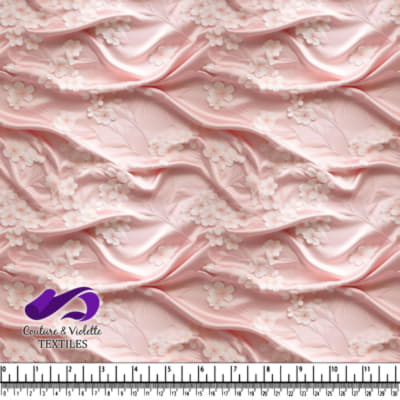 Pink Silk Fabric with White Flowers