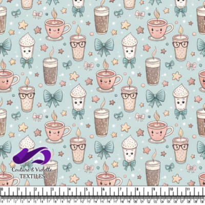 Mignon Café et Bougie sur Fond Bleu Clair