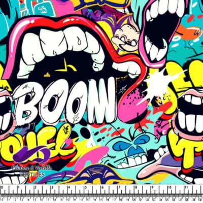 Art de Graffiti Urbain avec des Bouches et le Texte « BOOM »