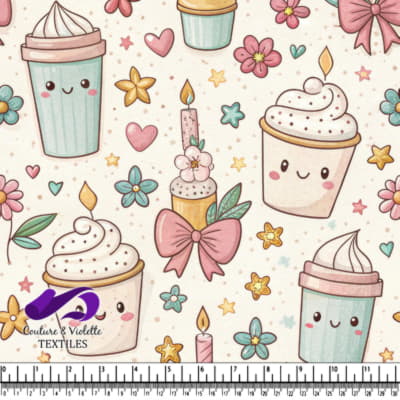 Mignon Dessin de Desserts et Fleurs avec Visages Souriants