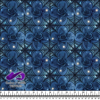 Dark blue floral pattern with spider web