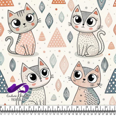 Chats mignons et fantaisistes en dessins animés avec des formes géométriques