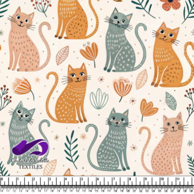 Colorful cartoon cats and floral elements