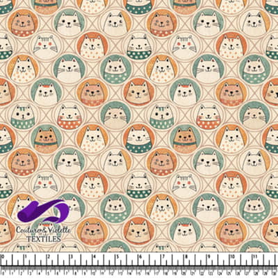 Cute whimsical cat faces in pastel circles