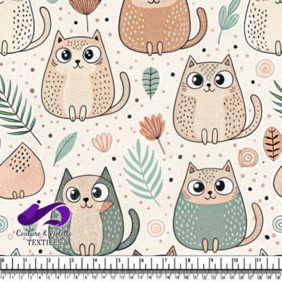 Chats de dessin animé mignons avec des feuilles et des fleurs