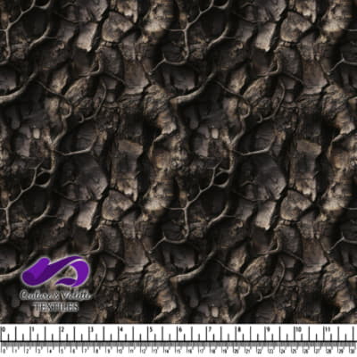 Dark cracked textured bark with twisted roots