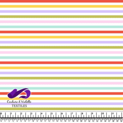 Multicolored horizontal stripes on a white textile background