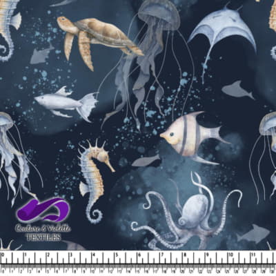 Vie marine sous-marine sur un fond bleu sombre