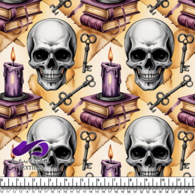 Skulls vintage keys burning candles old books