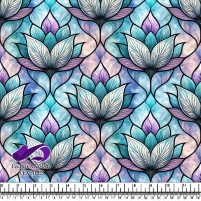 Motif en Verre Décoloré de Lotus Bleu et Violet