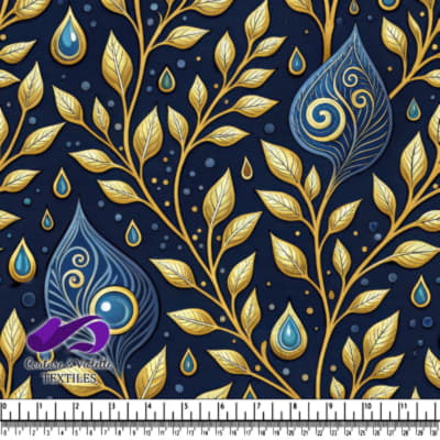 Feuilles d'Or et Gouttes d'Eau Bleues