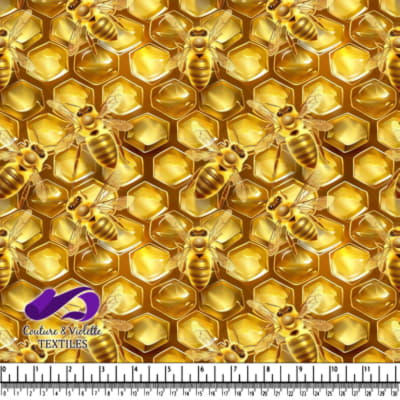 Golden Honeycomb with Busy Bees Pattern