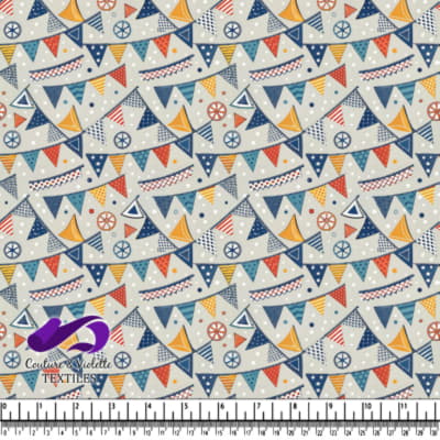 Motif de drapeaux nautiques festifs en bleu, orange et rouge