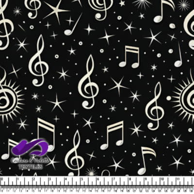 Musical Notes and Stars on Black Pattern Design