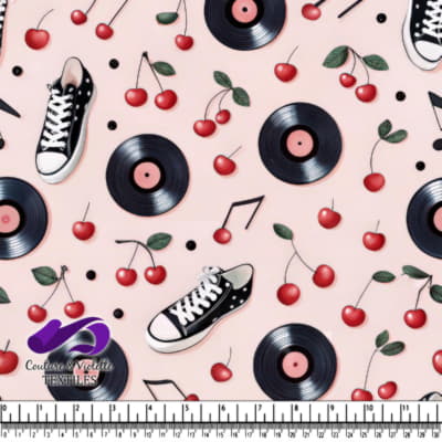 Cherries Records Sneakers and Music Notes Pattern on Pink