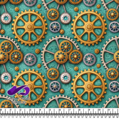 Intricate Steampunk Gears and Cogs Pattern on Teal Background