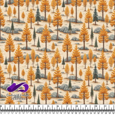 Autumn Forest Landscape Pattern with Pine Trees and Rocks