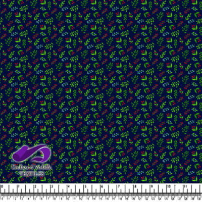 Small green leaves and red and blue berry patterns