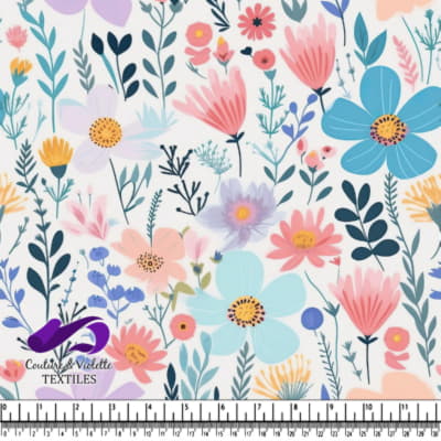 Colorful assorted wildflowers pattern on white background