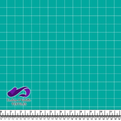 Teal blue fabric with white grid lines