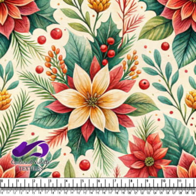 Motif floral coloré de poinsettia et de houx