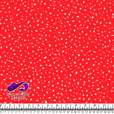 Red fabric with scattered small white leaf pattern