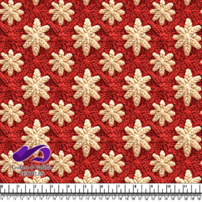 Gros plan sur un tissu crochet floral texturé rouge et crème