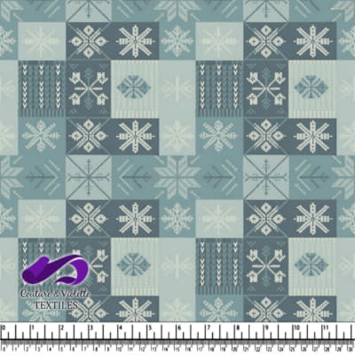Motif en patchwork bleu et gris avec flocons de neige