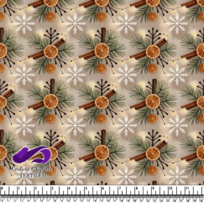 Motif festif des fêtes avec des tranches d'orange séchées, des bâtons de cannelle et des branches de pin