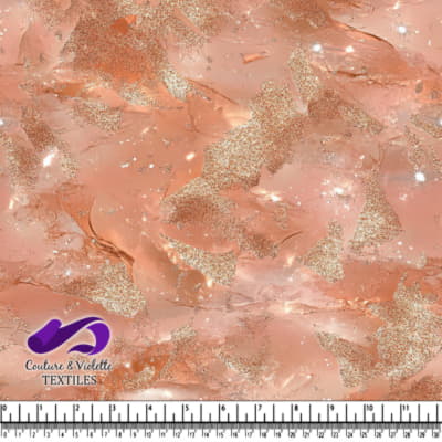 Pink fabric with gold glitter and abstract pattern design