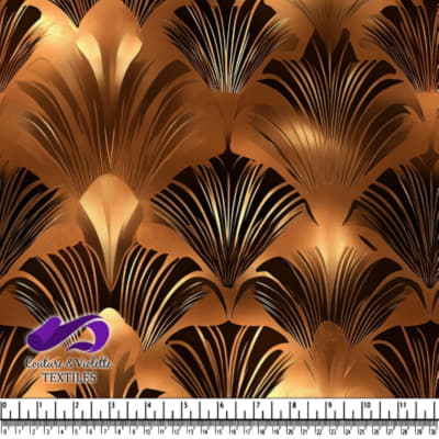 Golden brown and black art deco fan pattern fabric design