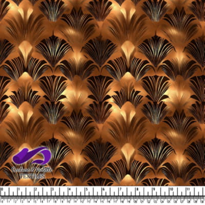 Golden brown and black art deco fan pattern fabric design