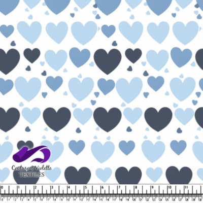 Blue and navy heart pattern on white background