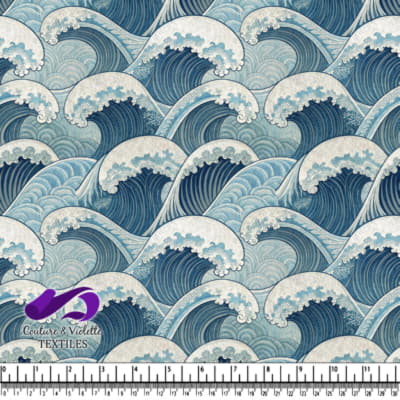Stylized ocean waves in shades of blue and white