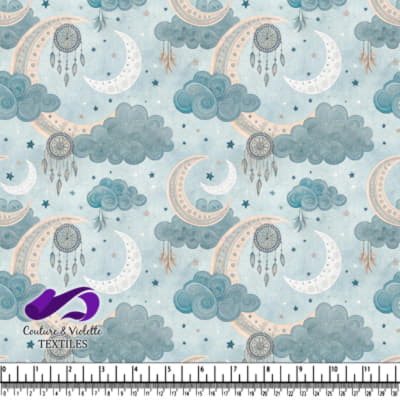 Dreamy celestial pattern with moons clouds stars and dreamcatchers