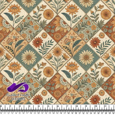 Vintage floral patchwork pattern in muted earth tones