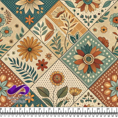 Motif patchwork floral vintage aux couleurs d'automne