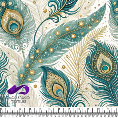Plume de paon ornée en teal et or