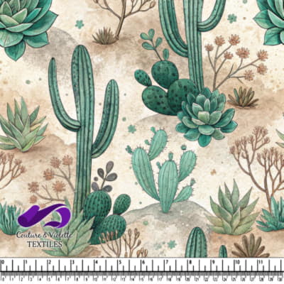 Motif de Cactus et de Succulentes dans le Désert avec Plantes Vertes