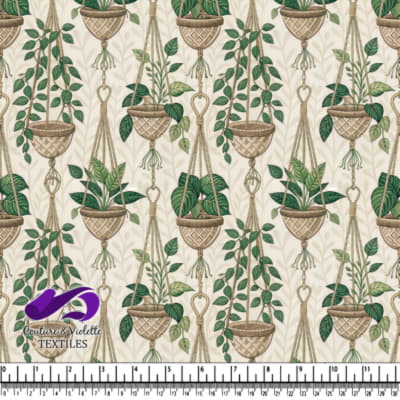 Pots de plantes tissés suspendus avec des feuilles vertes