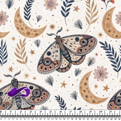 Papillons, lunes croissantes, étoiles et illustrations botaniques