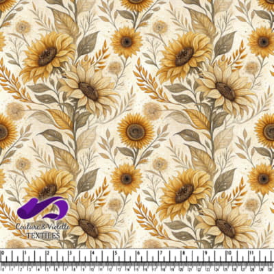 Sunflowers and autumn leaves on beige background