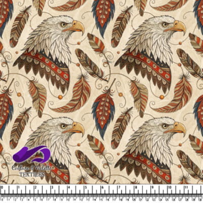 Tête d'aigle entourée de plumes ornées